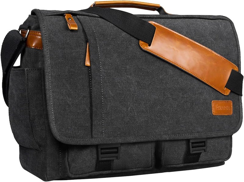 ESTARER Messenger Bag 173 Inch Mens Computer Bag for TeacherCollegeWorkTravel Waterresistant Canvas Laptop Bag Satchel Briefcase Dark Grey - Image 2