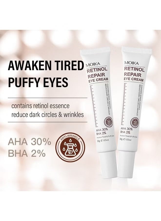 MOIKA - Retinol Repair Eye Cream-For Dark Circles and Puffiness, with AHA and BHA Dark Circle Fine Lines Treatment,Anti-aging, Under Eye Treatment,Reduces Wrinkles, Defoams and Brightens Skin 30g - Image 1