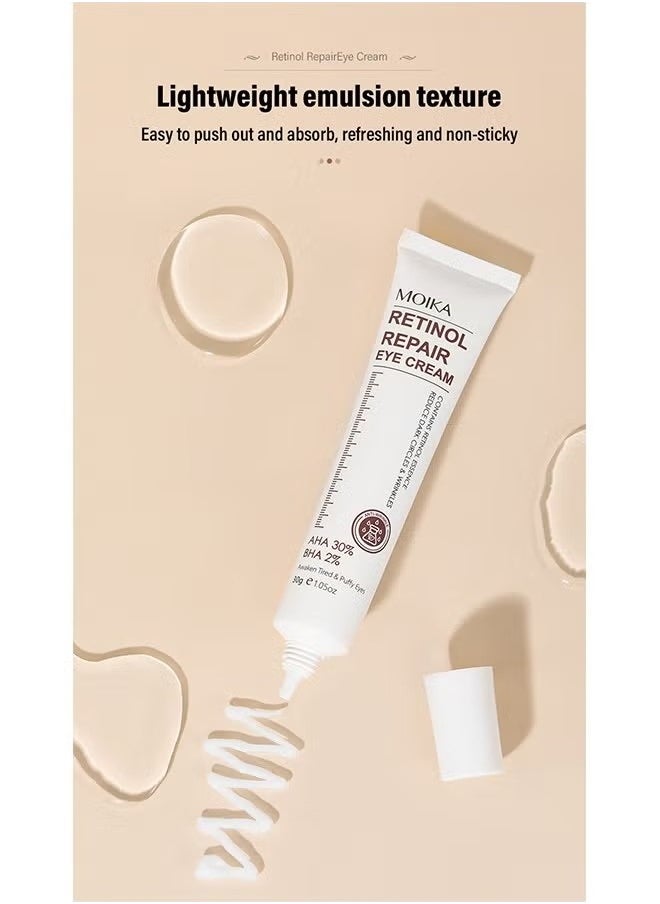 MOIKA - Retinol Repair Eye Cream-For Dark Circles and Puffiness, with AHA and BHA Dark Circle Fine Lines Treatment,Anti-aging, Under Eye Treatment,Reduces Wrinkles, Defoams and Brightens Skin 30g - Image 1