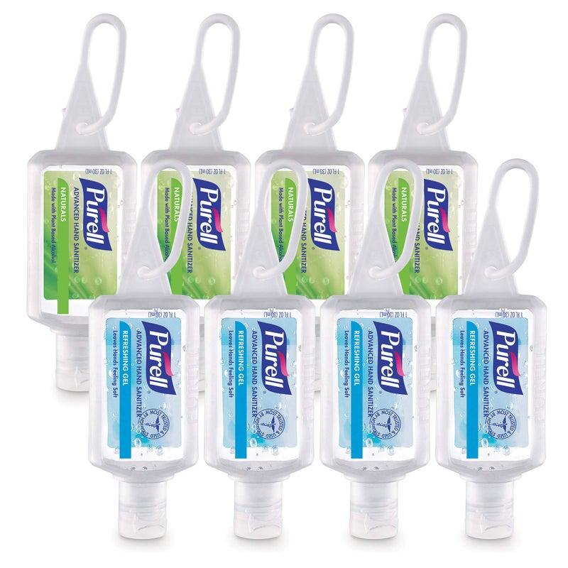 Purell باقة متنوعة من معقم اليدين بيوريل المتقدم، طبيعي وجيل منعش، زجاجة بحجم 1 أونصة للسفر مع غطاء قابل للطي وحامل جلي، (عبوة من 8) - 3900-09-ECSC - Image 1