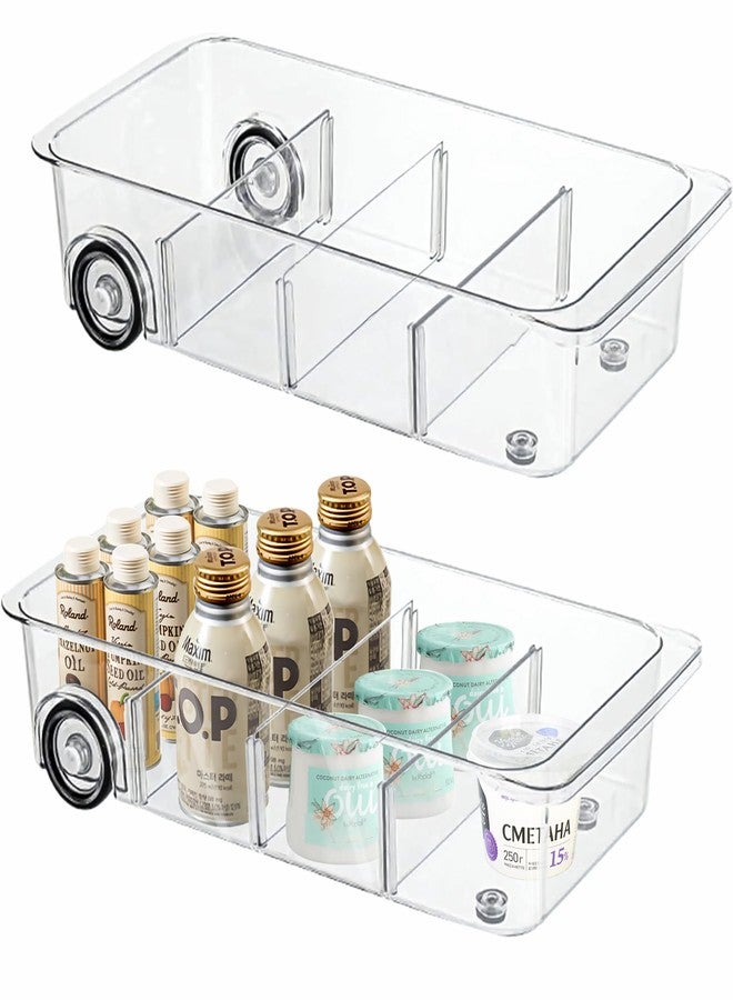 MANO 2 Pack Divided Rolling Refrigerator Tray Clear Roll Out Fridge Caddy Organizer with Wheels for Veggie Pantry Snackle Box Under Sink Bathroom Organizer and Storage Bins - Image 1