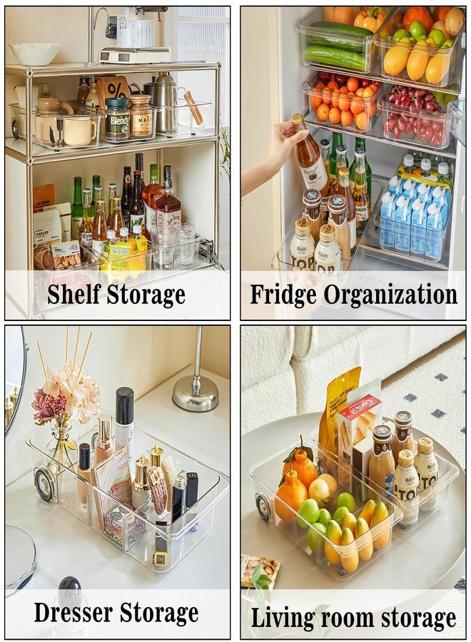 MANO 2 Pack Divided Rolling Refrigerator Tray Clear Roll Out Fridge Caddy Organizer with Wheels for Veggie Pantry Snackle Box Under Sink Bathroom Organizer and Storage Bins - Image 5