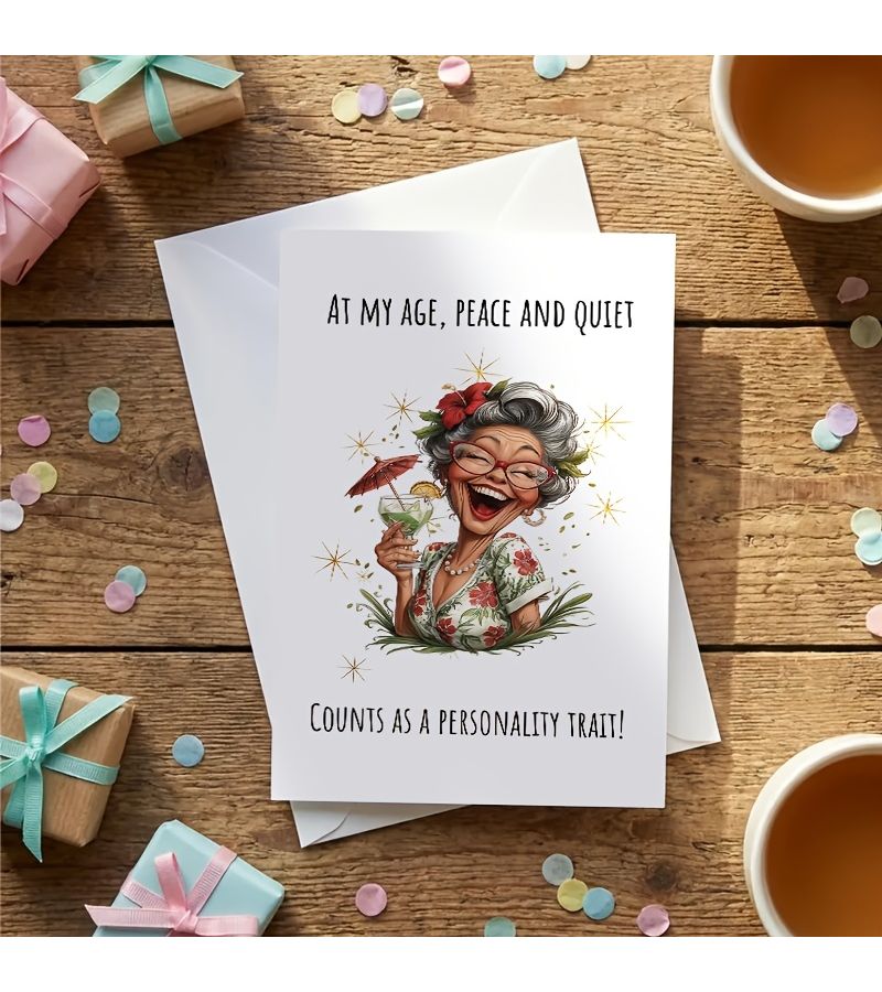 White Humorous Birthday Card For Grandma With Sarcasm And Envelope - Image 1