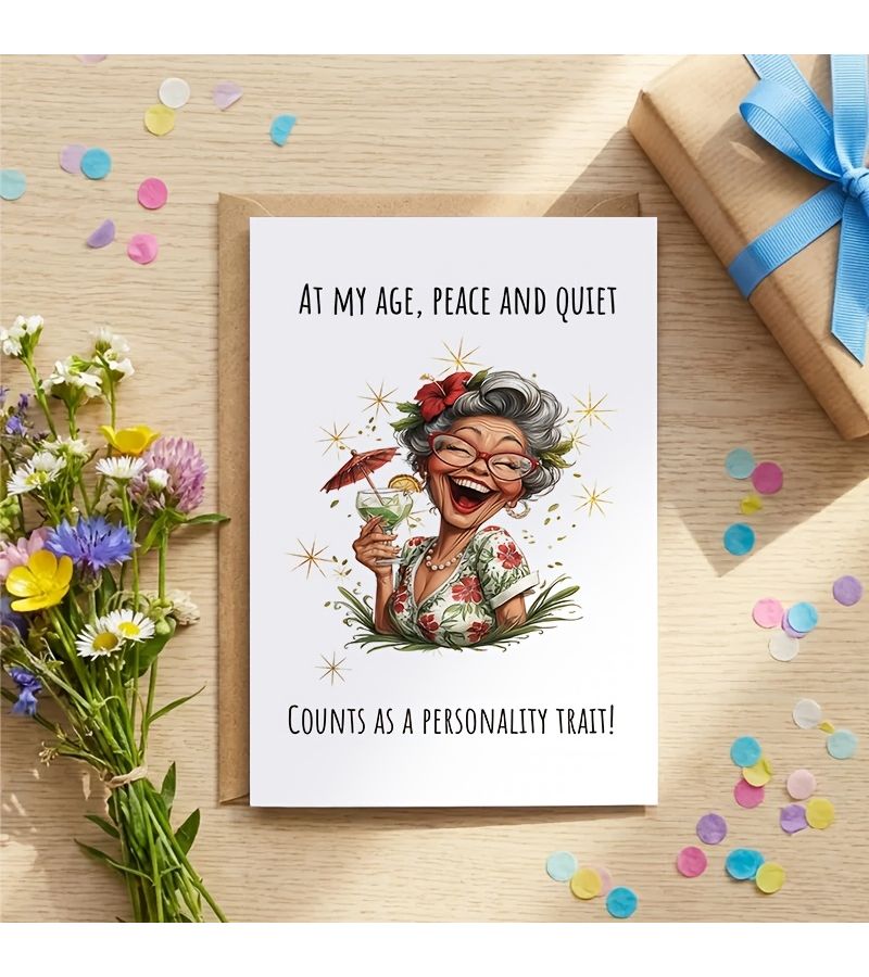 White Humorous Birthday Card For Grandma With Sarcasm And Envelope - Image 4