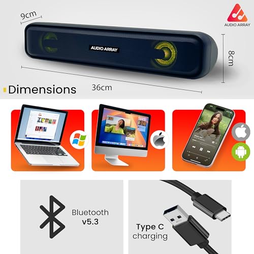Audio Array SB-01 25W | 2.0 Sound Bar Speaker | BT v5.3 AUX, USB, TF Card, TWS Connectivity | Inbuilt FM Radio | Build in Mics | Dynamic LED Lights - Image 2