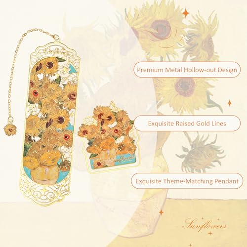 emmoolife Luxury Metal Bookmark & Book Clip Gift Set, Oil Painting Themed Sunflowers, 1 Bookmark with Pendant + 1 Book Clip, Elegant Christmas New Year Gift Box for Women Book Lovers Writers Readers Teens - Image 5