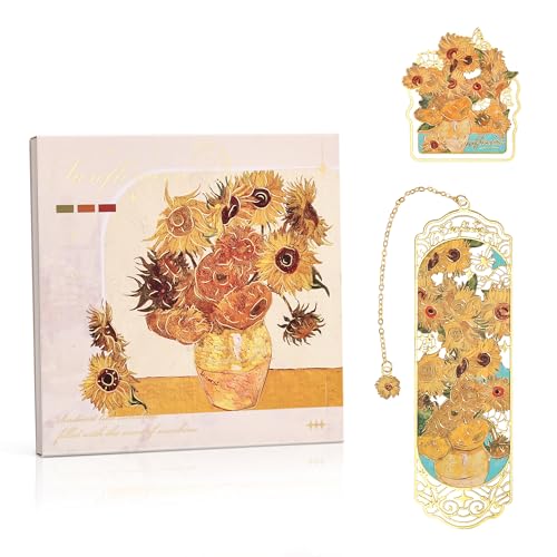 emmoolife Luxury Metal Bookmark & Book Clip Gift Set, Oil Painting Themed Sunflowers, 1 Bookmark with Pendant + 1 Book Clip, Elegant Christmas New Year Gift Box for Women Book Lovers Writers Readers Teens - Image 1