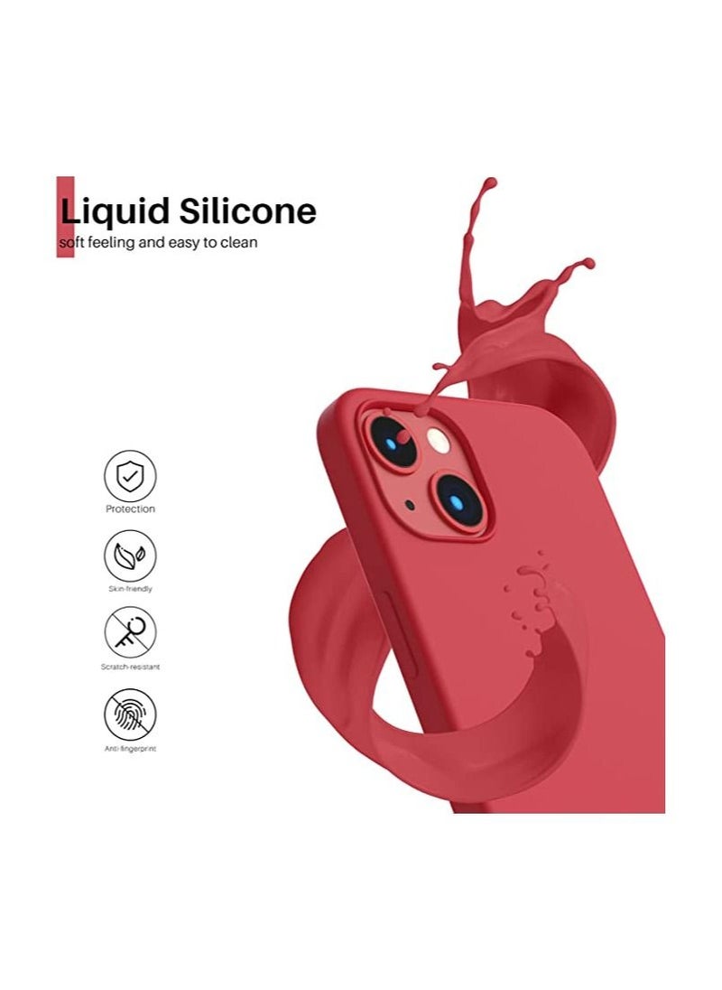 Generic - Compatible with iPhone 14 Case 6.1, Slim Liquid Silicone 3 Layers Full Covered Soft Gel Rubber Case Cover 6.1 inch-Red - Image 1