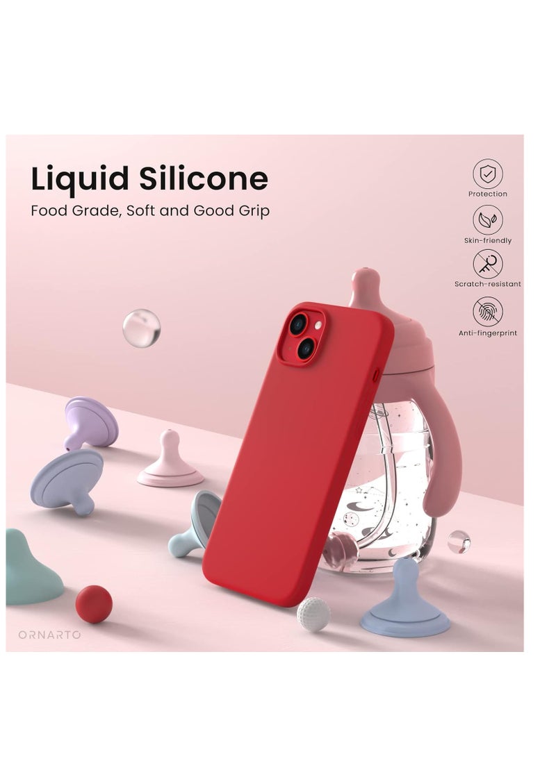 Generic - Compatible with iPhone 14 Case 6.1, Slim Liquid Silicone 3 Layers Full Covered Soft Gel Rubber Case Cover 6.1 inch-Red - Image 1
