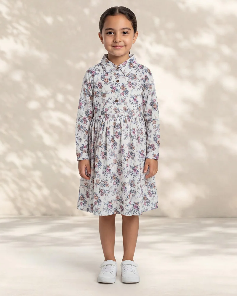ردتاغ Girls White Printed Sun Dress