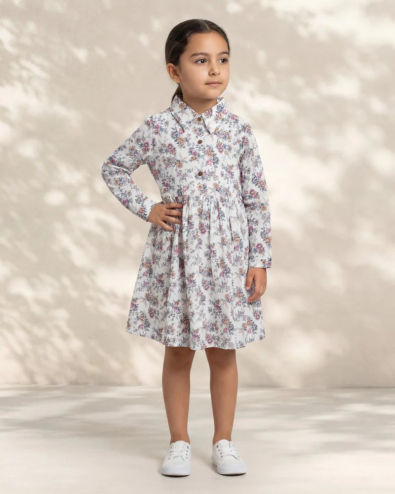 ردتاغ Girls White Printed Sun Dress