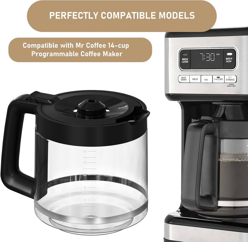 Shonshon 14 Cups Coffee Maker Carafe Replacement Pot, Coffee Jug Compatible with Mr. Coffee 14-Cups Programmable Coffee Maker, 1 Pack - Image 4