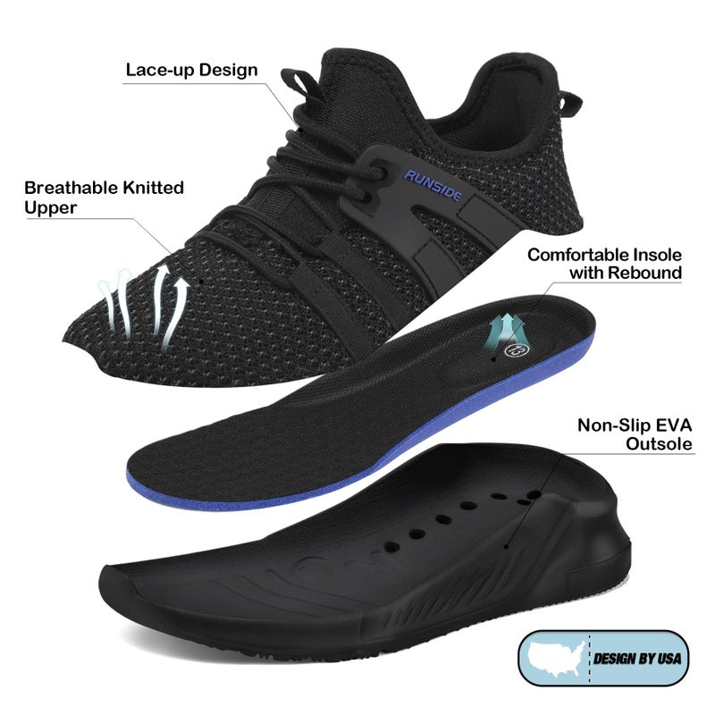 RUNSIDE Boys Girls Tennis Shoes Kids Lightweight Breathable Sneakers Lace-up Running Athletic Shoes for Toddler/Little Kid/Big Kid Black - Image 5