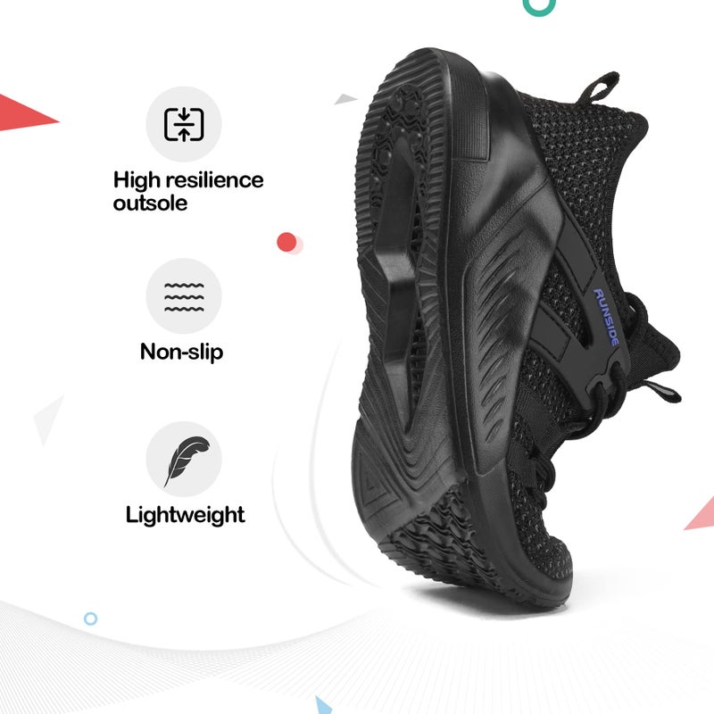 RUNSIDE Boys Girls Tennis Shoes Kids Lightweight Breathable Sneakers Lace-up Running Athletic Shoes for Toddler/Little Kid/Big Kid Black - Image 4