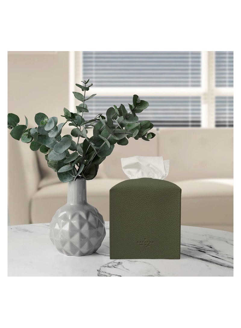 SYOSI Tissue Box Cover, Modern PU Leather Square Tissue Box Holder Decorative Holder, for Organizer for Bathroom Vanity Countertop, Night Stands, Office Desk, Car (Green) - Image 3