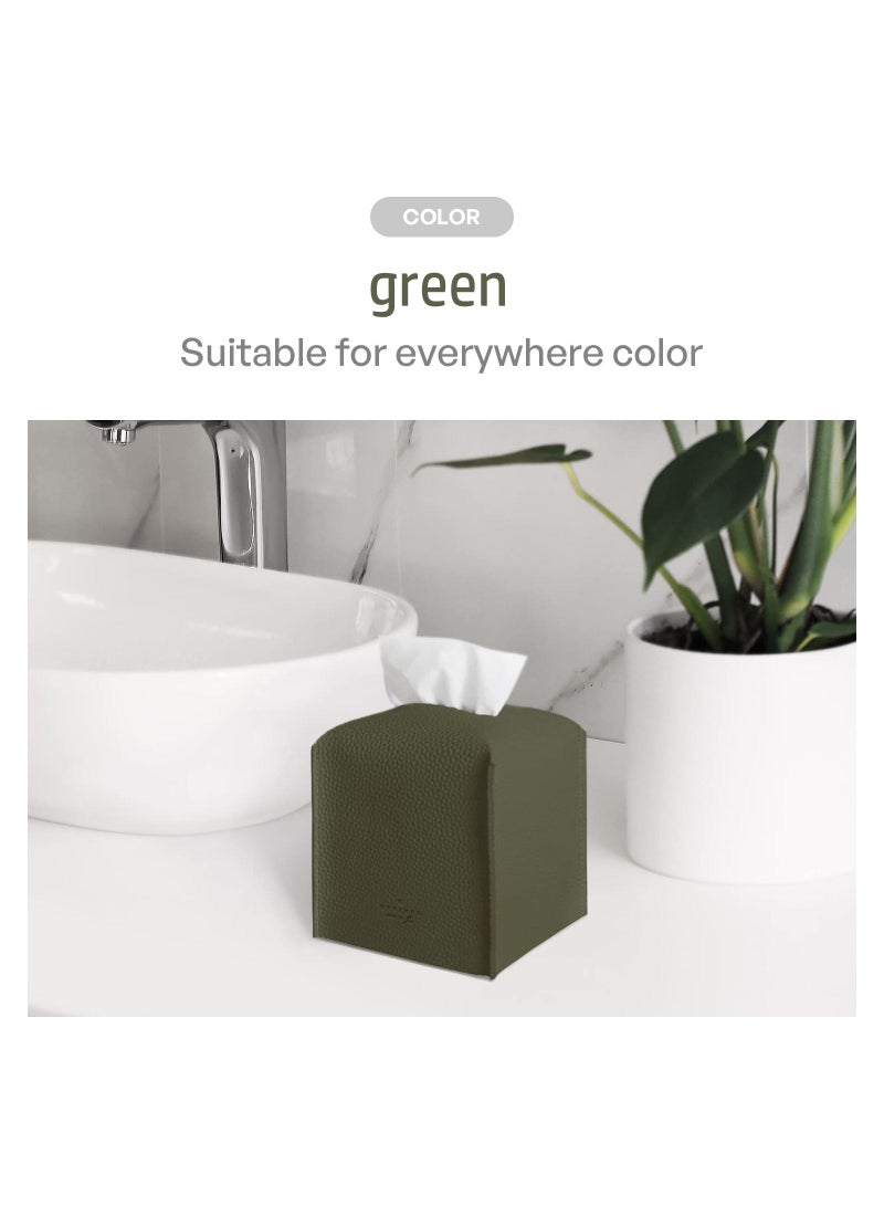 SYOSI Tissue Box Cover, Modern PU Leather Square Tissue Box Holder Decorative Holder, for Organizer for Bathroom Vanity Countertop, Night Stands, Office Desk, Car (Green) - Image 5