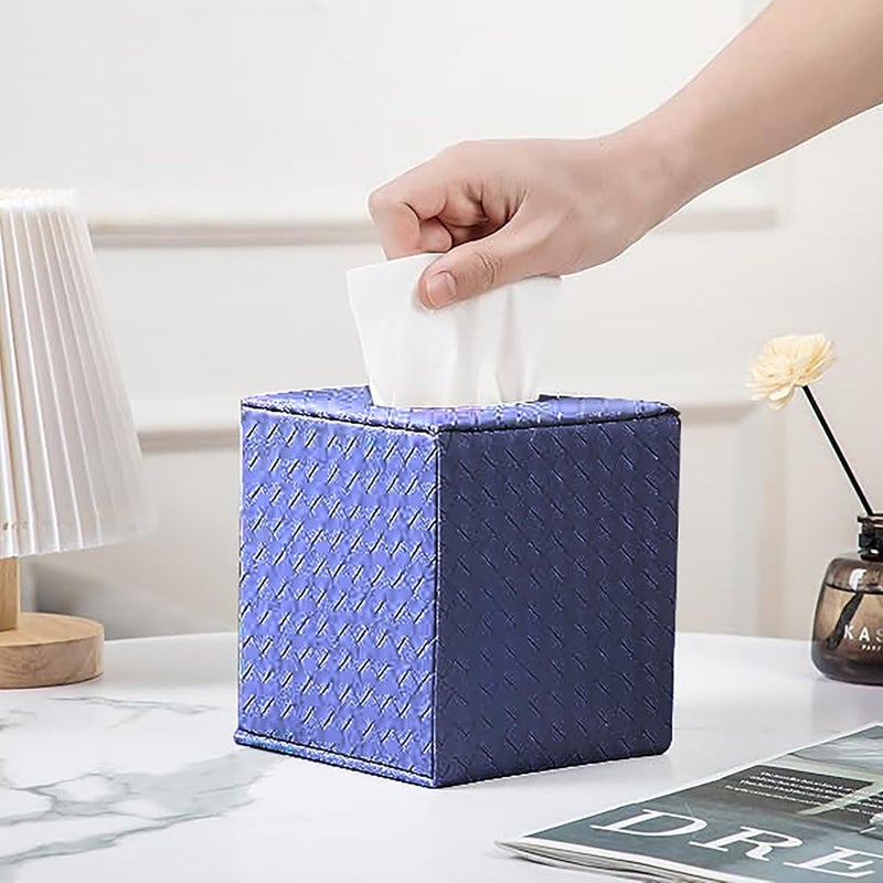 SUNYUROU Blue Tissue Box Cover,Tissue Box Cover Square,Blue Tissue Box Holders,Tissue Holder for Bathroom Accessories,Bathroom Tissue Holders - Image 1