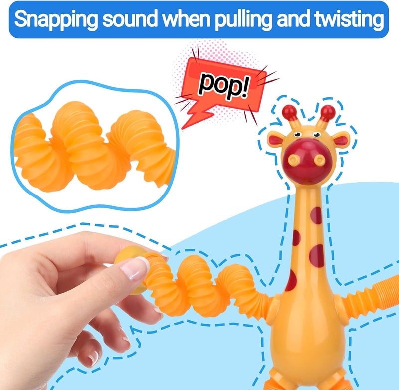 COLEGRY Easter Basket Stuffers, Giraffe Sensory Pop Tubes, 4 Pack Telescopic Suction Cup Giraffe Toy, Toddler Autism Fidget Travel Toys, Gifts for Kids Baby Age 3 4 5 6 7 8 9 Year Old Boys Girls - Image 5