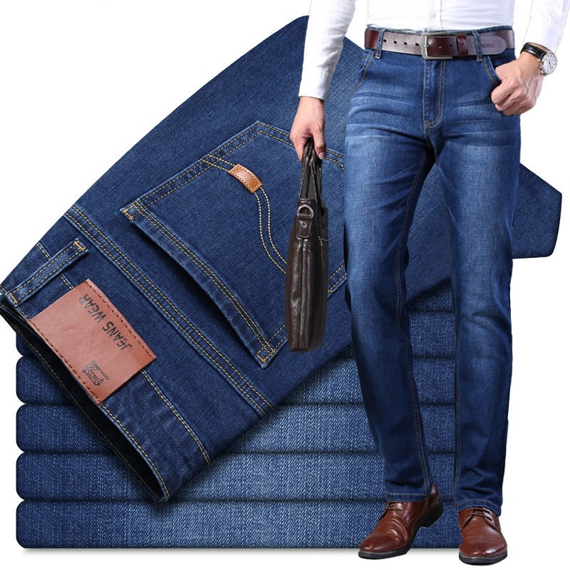 2025 New Mens Jeans Spring and Autumn Loose Straight Trousers Youth Popular Casual Stretch Boys Pants 021-1#Blue 
