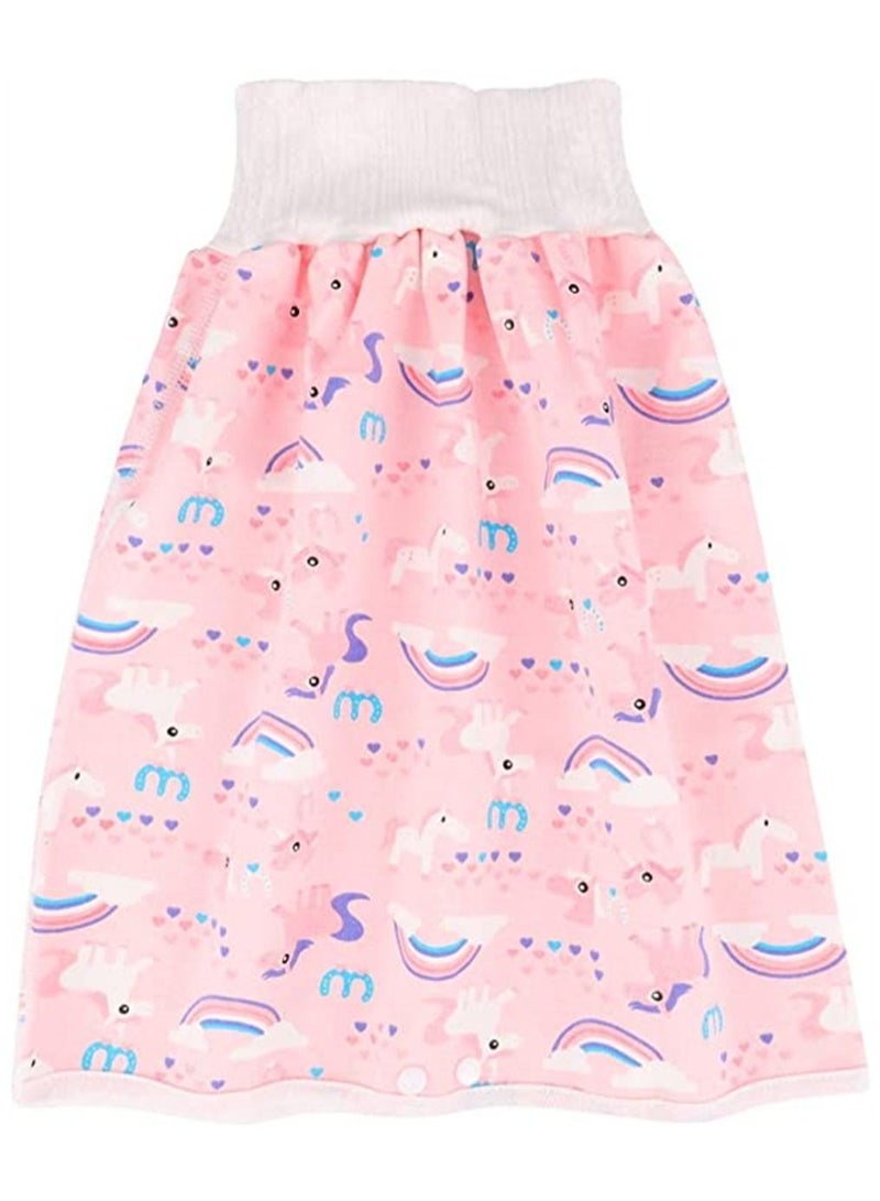 Unicorn Diaper Skirt Short, 2 in 1 for Kids, Potty Training Toddlers, Anti Bed-Wetting Washable Reusable Cotton Bamboo Fiber Waterproof Bed Clothes, 0-4 Year Old Baby Girls Boys  - Image 1