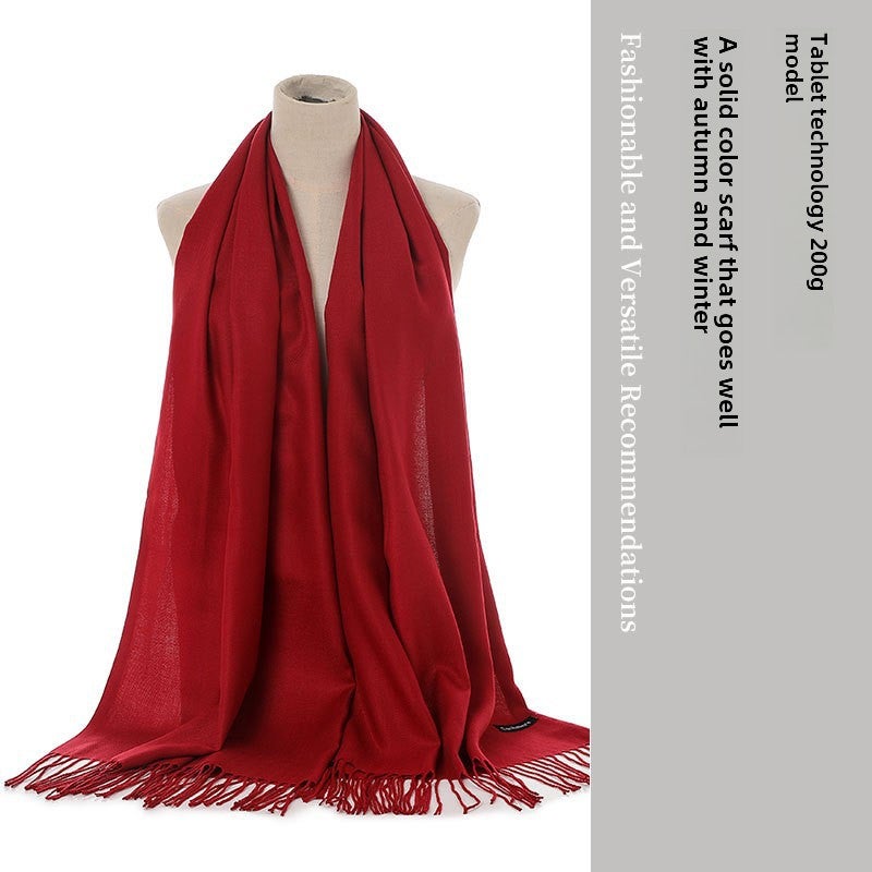 Solid Color Cashmere-Like Scarf Fringed Shawl plate bordeaux - Image 1