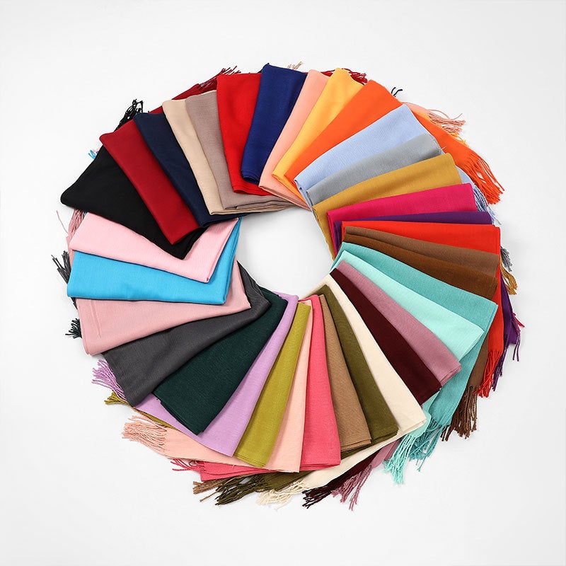 Solid Color Cashmere-Like Scarf Fringed Shawl plate bordeaux - Image 5