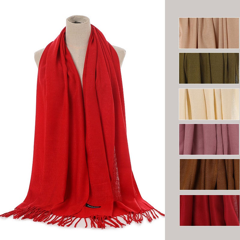 Solid Color Cashmere-Like Scarf Fringed Shawl plate bordeaux - Image 4