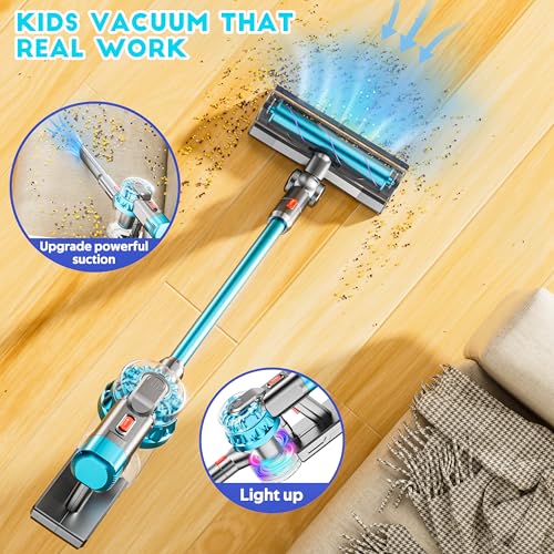 BLAXTEM 4in1 Kids Toy Vacuum that Works Toddler Pretend Play Cleaning Set with Real Suction Toys Working Cleaner Birthday Idea for Girl Boy Blue - Image 5