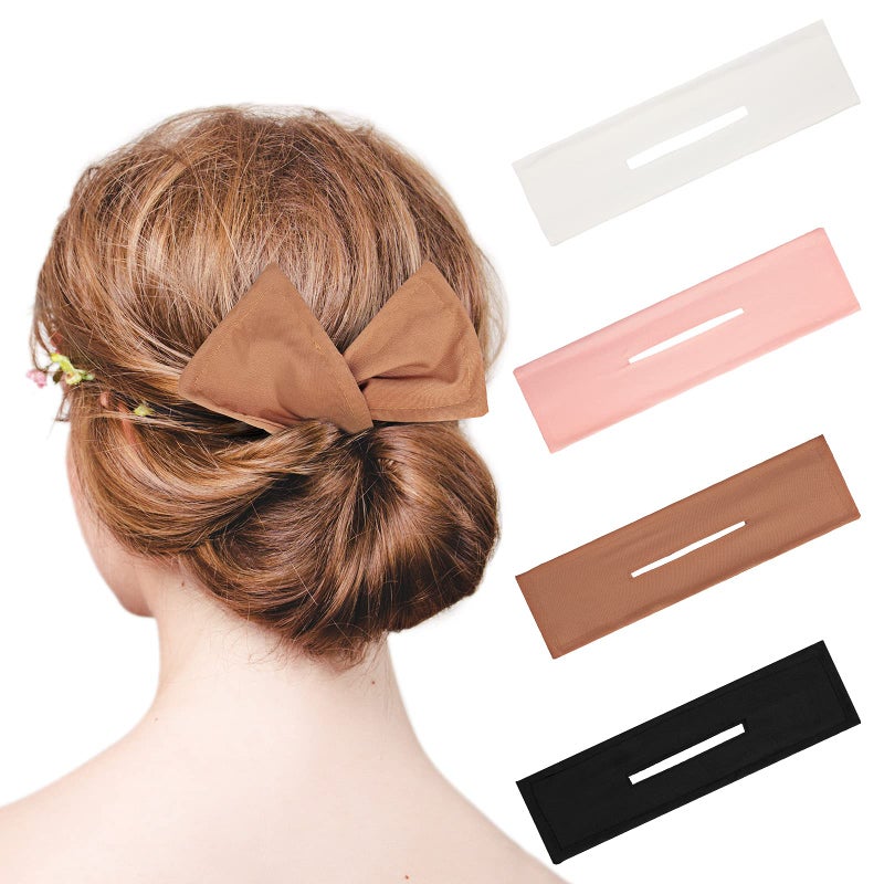 Syhood 4 Pieces Deft Hair Bun Maker Doughnut Hair Bun French Hairstyle(Black, White, Khaki, Pink) - Image 1
