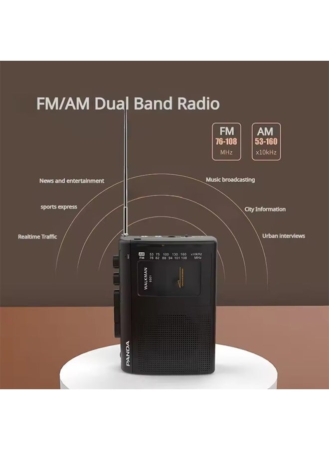 Panda Portable Tape AM/FM Radio Retro Cassette Music Player Walkman Tape Recorders With Loudspeaker Support 3.5mm Headphone Play  - Image 2