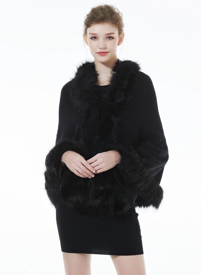 BEAUTELICATE Faux Fur Shawl Wrap Stole Shrug Bridal Winter Wedding with Hook,Black,One Size - Image 5