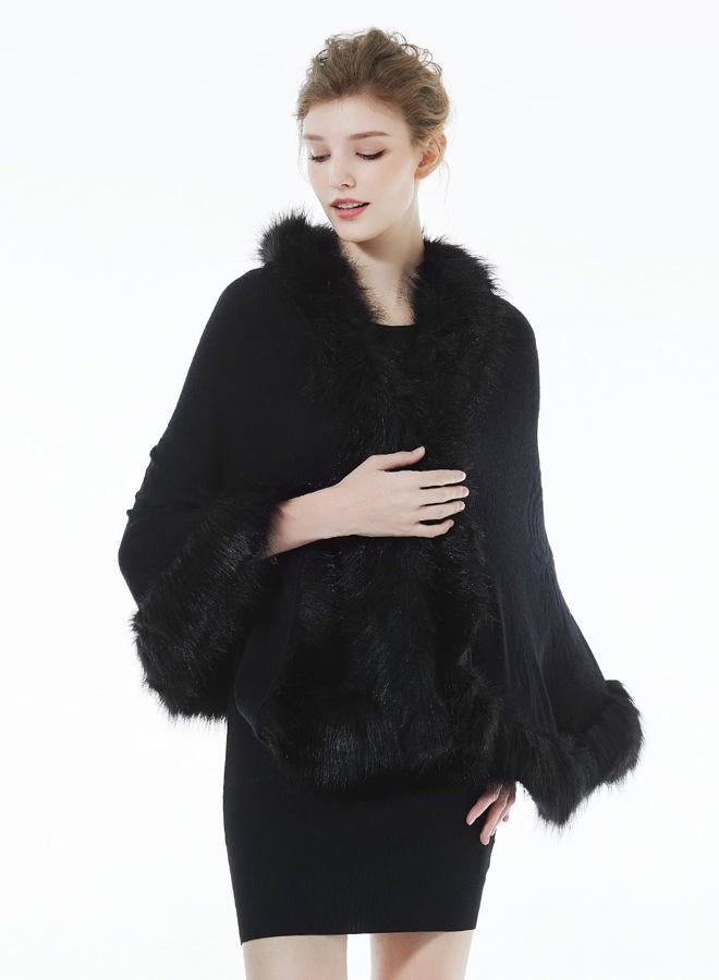 BEAUTELICATE Faux Fur Shawl Wrap Stole Shrug Bridal Winter Wedding with Hook,Black,One Size - Image 4