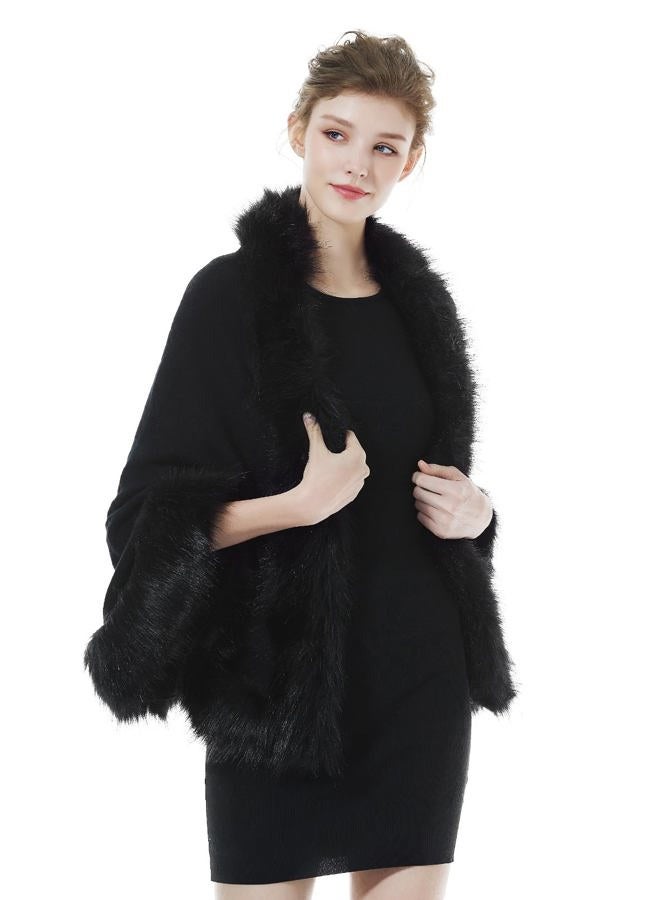 BEAUTELICATE Faux Fur Shawl Wrap Stole Shrug Bridal Winter Wedding with Hook,Black,One Size - Image 1
