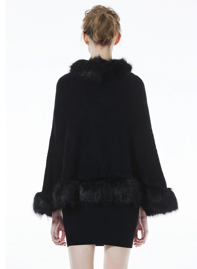 BEAUTELICATE Faux Fur Shawl Wrap Stole Shrug Bridal Winter Wedding with Hook,Black,One Size - Image 3