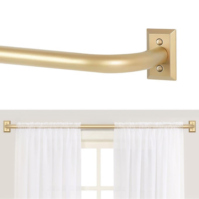 GOLD WRAP AROUND CURTAIN RODS 66 TO 120BLACKOUT HEAVY DUTY ADJUSTABLE LONG WINDOW CURTAIN ROD ROOM DARKENINGMODERN INDUSTRIAL CURVED FRENCH RETURN METAL DRAPERY RODS EASY INSTALLBRASS GOLD
