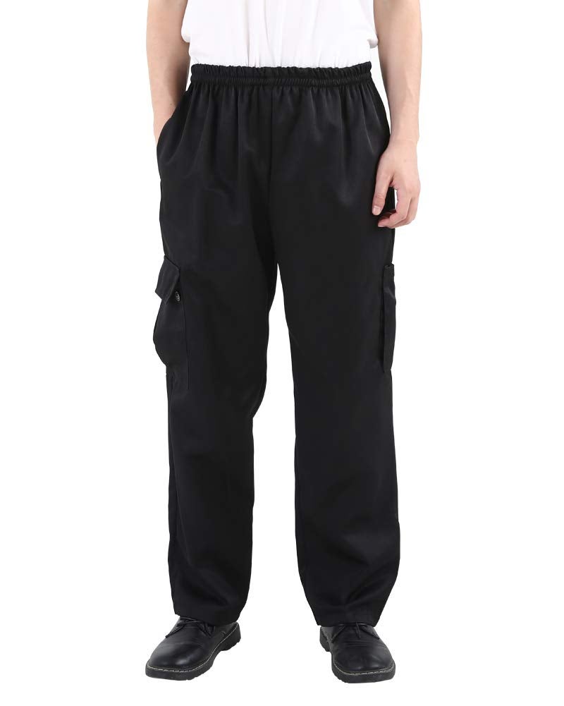 Nideen Men's and Women's Black Baggy Chef Pants Floral Restaurant Work Pants and Kitchen Uniform Cargo Style Chef Pants XL - Image 2