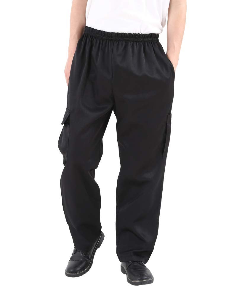 Nideen Men's and Women's Black Baggy Chef Pants Floral Restaurant Work Pants and Kitchen Uniform Cargo Style Chef Pants XL - Image 1
