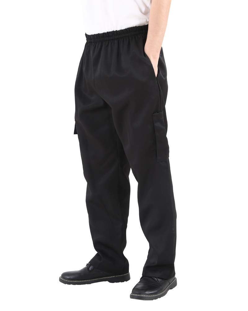 Nideen Men's and Women's Black Baggy Chef Pants Floral Restaurant Work Pants and Kitchen Uniform Cargo Style Chef Pants XL - Image 3