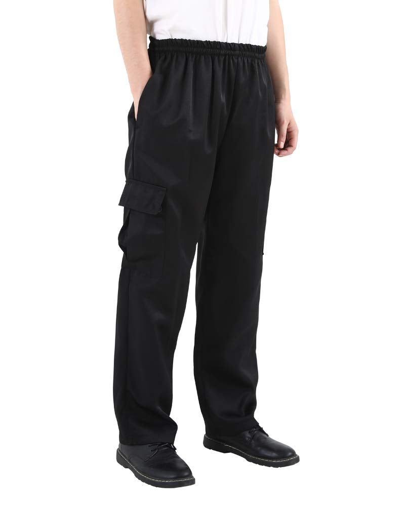 Nideen Men's and Women's Black Baggy Chef Pants Floral Restaurant Work Pants and Kitchen Uniform Cargo Style Chef Pants XL - Image 4