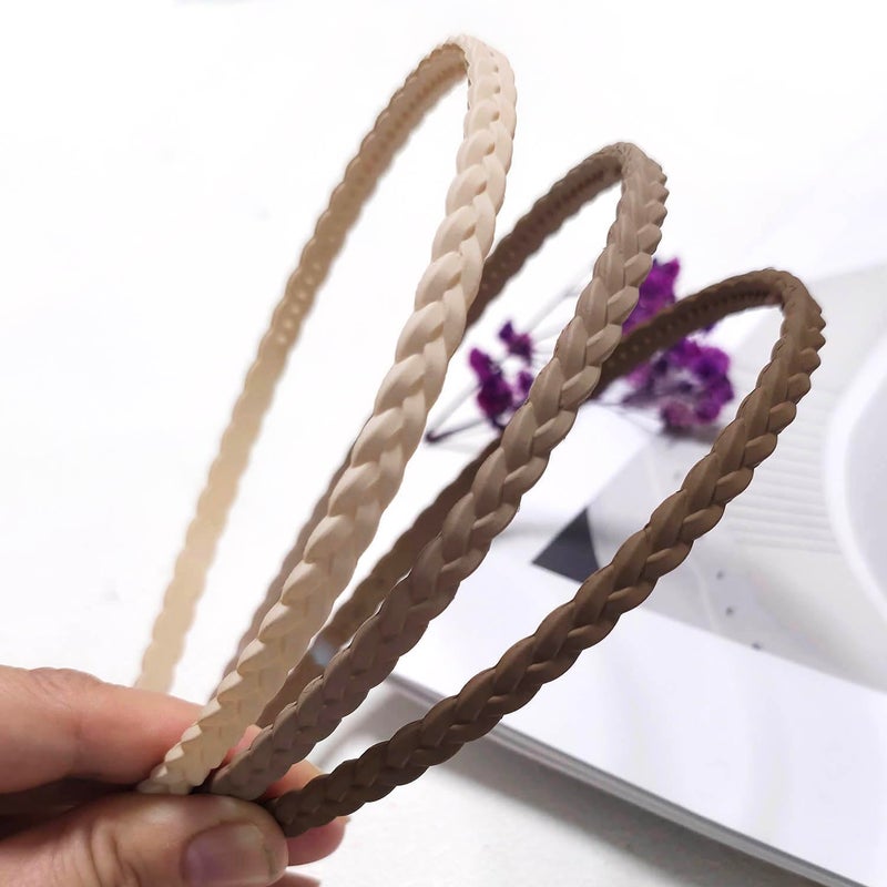 Springtime Thin Braided Plastic Headbands, Black Brown Beige Ivory, 6 Pack with Inner Teeth,6mm Pigtail Fashion Hair Accessories for Girls,Women, Teen and Adult - Image 3