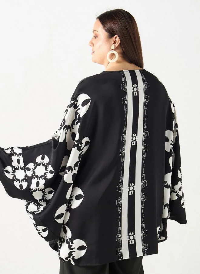 أولا بوبكن بلوزة كيمونو بطبعات وبمقاس كبير