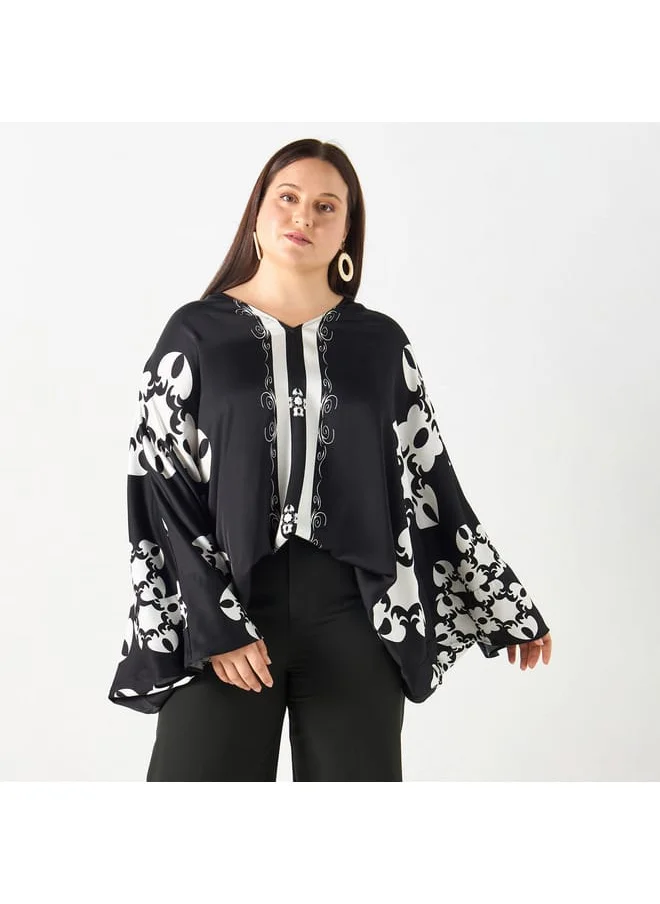 Ulla Popken Plus Size Ulla Popken Printed Kimono Top