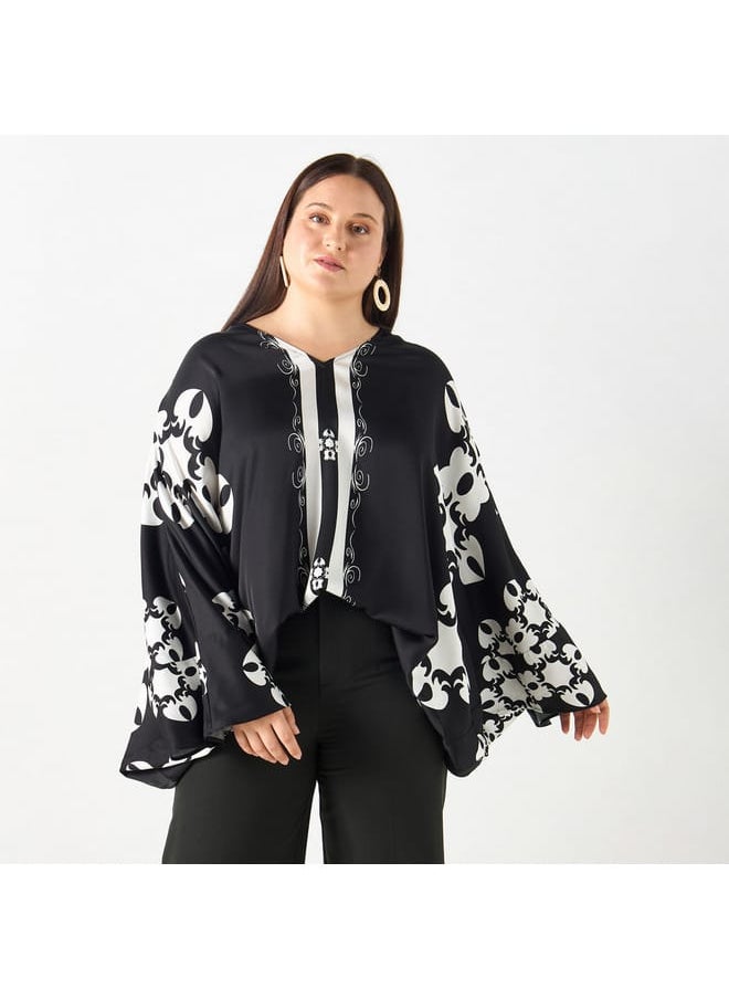 Ulla Popken - Plus Size Ulla Popken Printed Kimono Top - Image 1