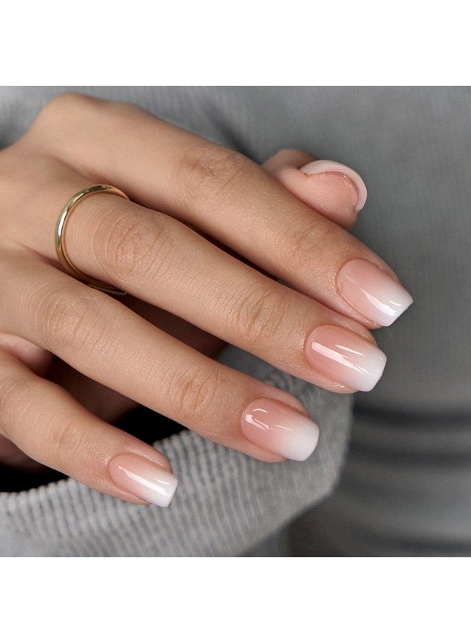 KLOSS BEAUTY French Ombre Short Square Press On Nails Artificial Nails, Reusable Fake Nails, Set Of 22 False Nails Universally Sized Nail Extensions For Women, Longlasting Fake Nails With Glue - Image 1
