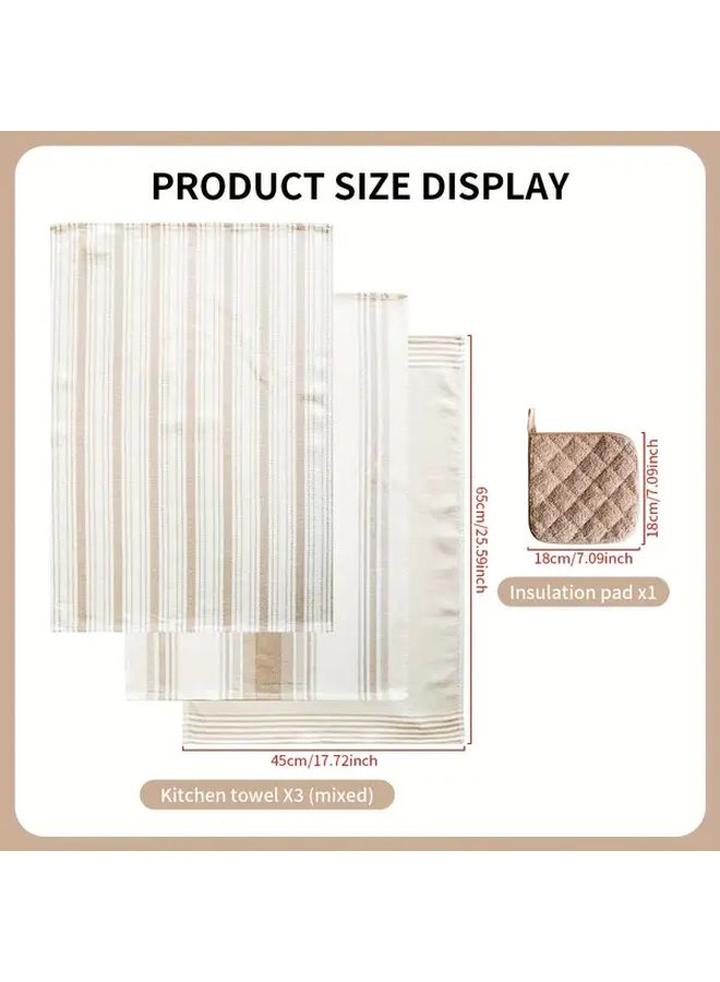 Black Series 4 Piece Kitchen Towel Set Rectangular Stripe Trivet - Image 3