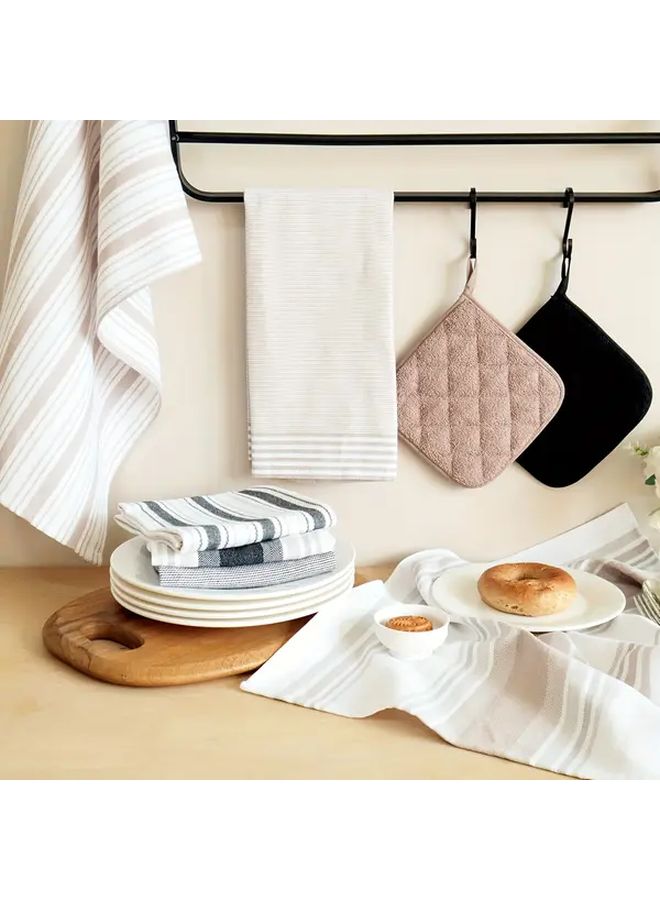 Black Series 4 Piece Kitchen Towel Set Rectangular Stripe Trivet - Image 2