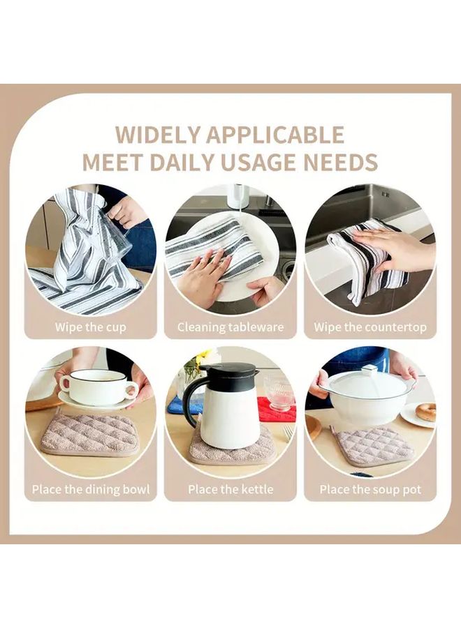 Black Series 4 Piece Kitchen Towel Set Rectangular Stripe Trivet - Image 5