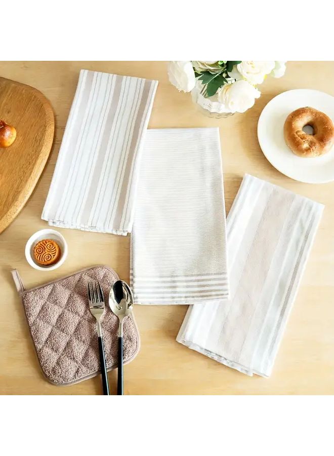 Black Series 4 Piece Kitchen Towel Set Rectangular Stripe Trivet - Image 1