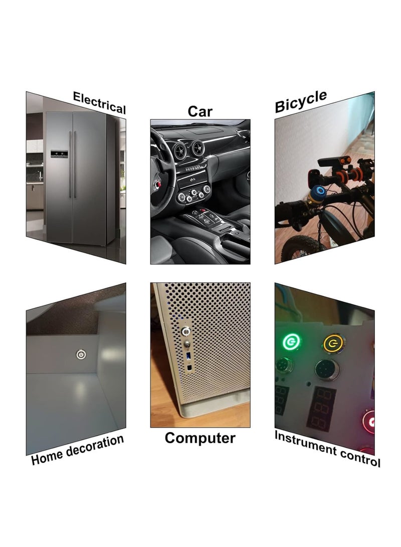 SOLARAE Momentary Switch, Latching Push, 5 Pcs High Round Head Button Switch, Waterproof Metal Air Horn Push Button, with Pre-soldered Cable Stainless Steel 1NO 12V 24V 36V IP66 Without LED (Silver) - Image 4