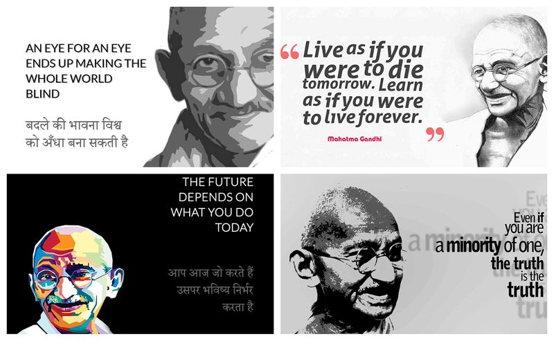 5 Ace Mahatma Gandhi Motivational Sticker Posters for Home,Office,Gym (Full Glue Sticker Paper,12x18 Inch,Multi Color)- Pack of 4 - Image 1